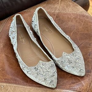 Aquazurra Star-Studded baby pink velvet flat
